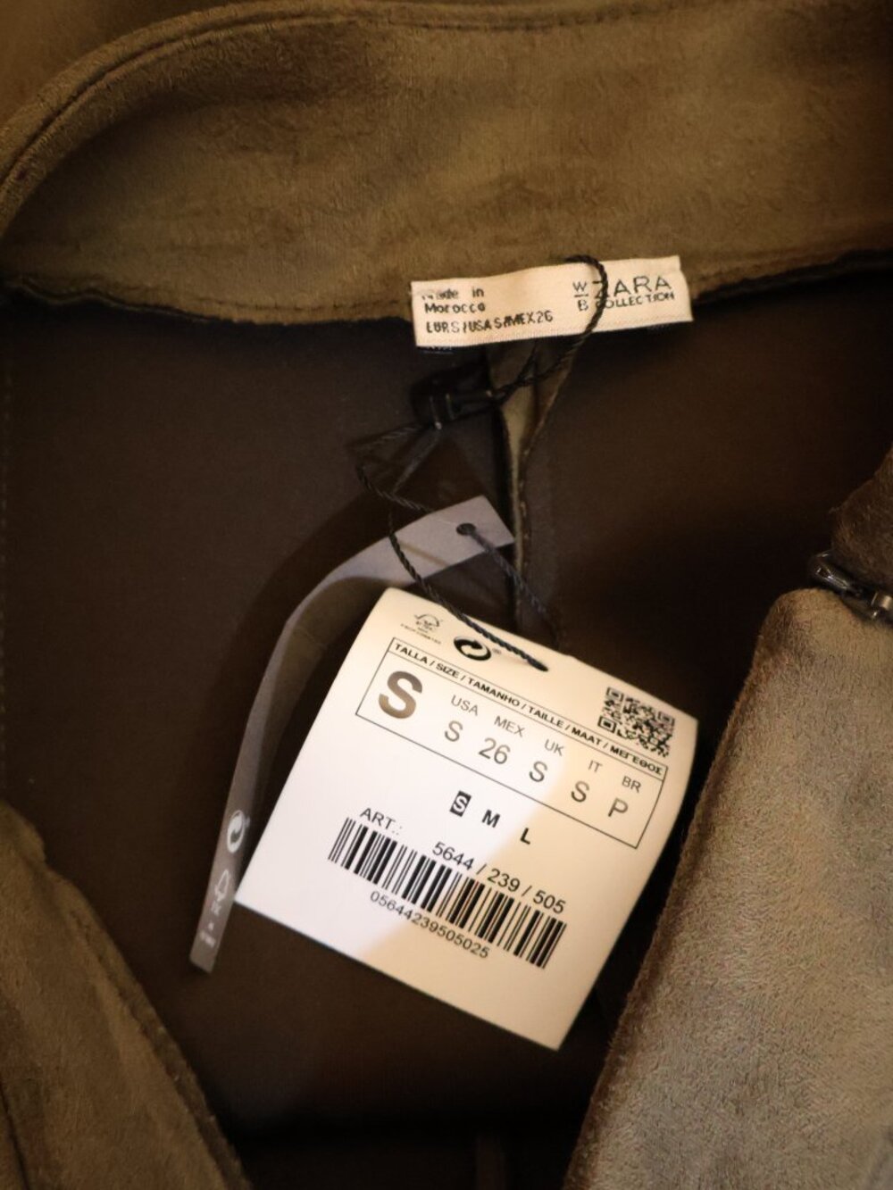 NWT Zara Collection Suede Like High Rise Shorts Size Small Khaki Olive Utility - Picture 4 of 4